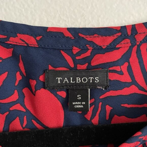 Talbots Women SZ S Red/Blue Floral Long Sleeve Pintuck Keyhole Neck Blouse - Picture 8 of 10